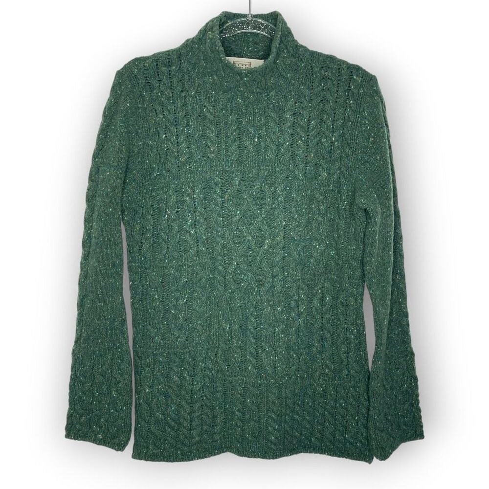 Aran Sweater Market Wool Cashmere Green Cable Knit Sweater Women’s Large